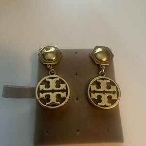 Tory Burch Gold Logo Drop Earrings
